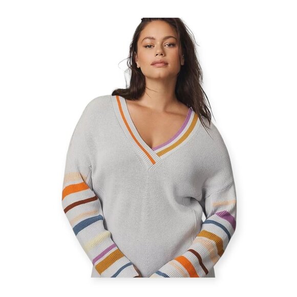 Anthropologie Daily Practice Ribbed Cozy Warm Grey Stripe Sweaterdress S NWT - Picture 3 of 16